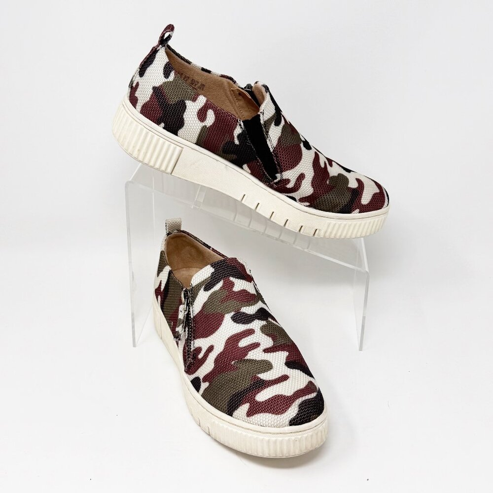 Soul by Naturalizer Womens Brown/Green Camo Textile Side Zip Sneaker  Size 8.5